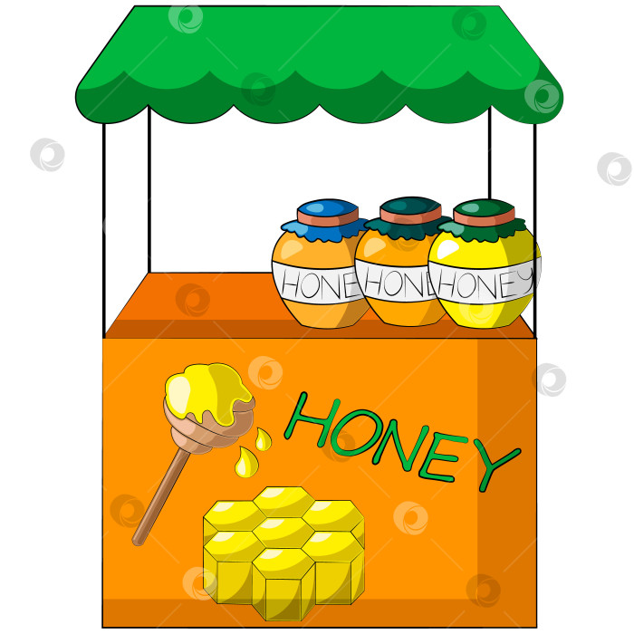 Скачать Прилавок киоска с медом. Нарисуйте иллюстрацию в цвете фотосток Ozero
