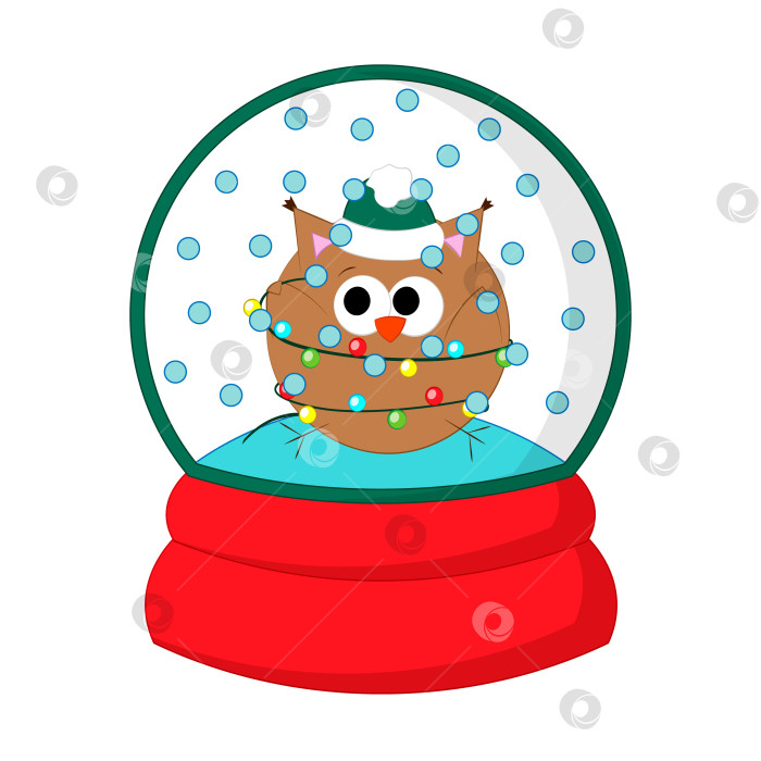 Скачать Рождественский снежок с совой и гирляндой. Нарисуйте иллюстрацию в цвете фотосток Ozero