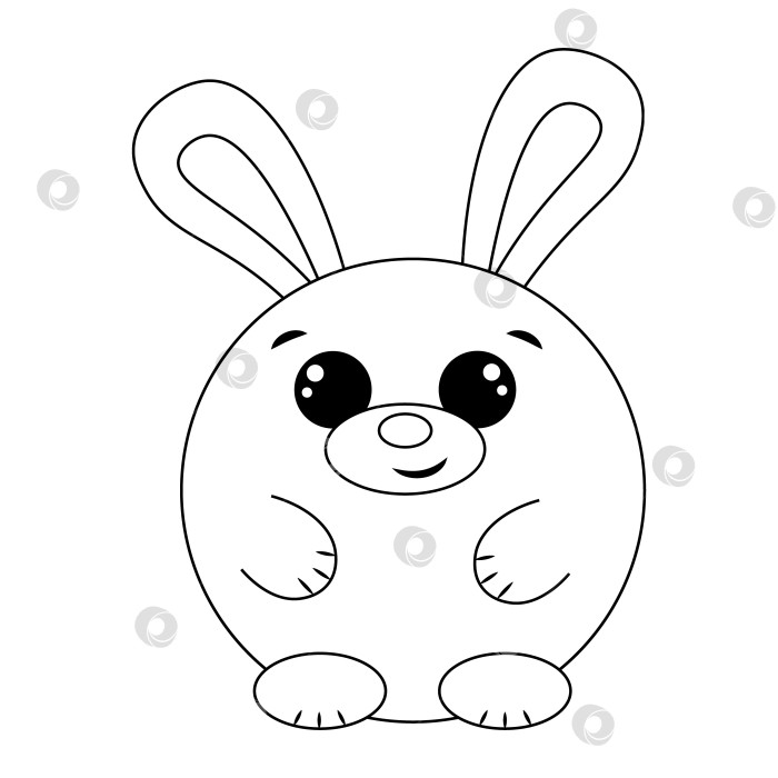 Скачать Милый мультяшный круглый кролик. Нарисуйте иллюстрацию в черно-белом цвете фотосток Ozero