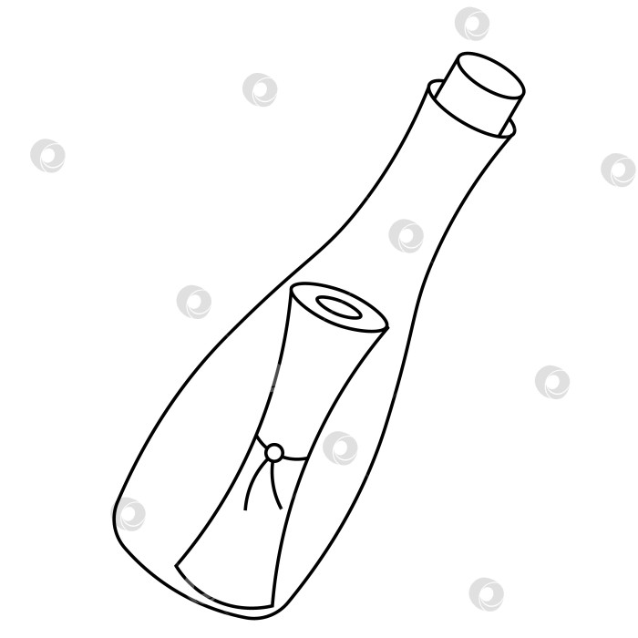 Скачать Карта сокровищ из одного элемента в бутылке. Нарисуйте иллюстрацию в черно-белом цвете фотосток Ozero