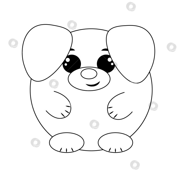 Скачать Симпатичная мультяшная круглая собачка. Нарисуйте иллюстрацию в черно-белом цвете фотосток Ozero