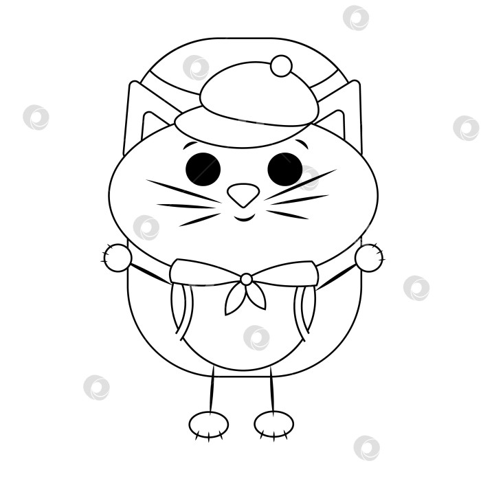 Скачать Милый мультяшный кот-турист. Нарисуйте иллюстрацию в черно-белом цвете фотосток Ozero