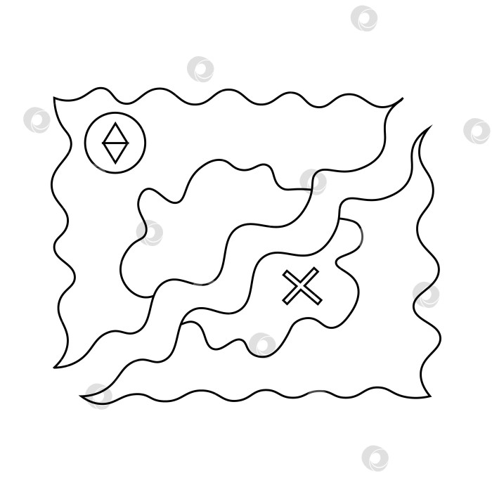 Скачать Карта пиратских сокровищ. Нарисуйте иллюстрацию в черно-белом цвете фотосток Ozero