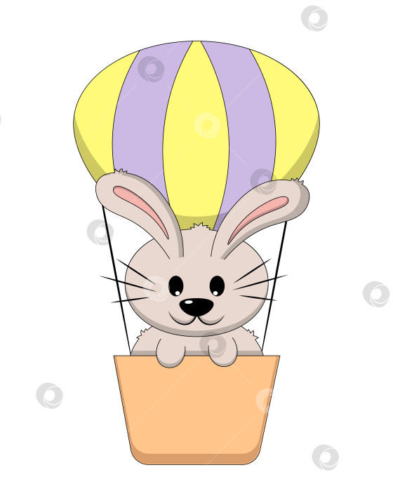 Скачать Милый мультяшный кролик в надувном шаре. Нарисуйте иллюстрацию в цвете фотосток Ozero