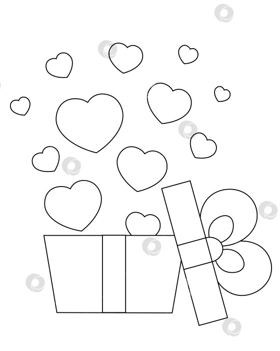 Скачать Открытая подарочная коробка с сердечками. Нарисуйте иллюстрацию в черно-белом цвете фотосток Ozero