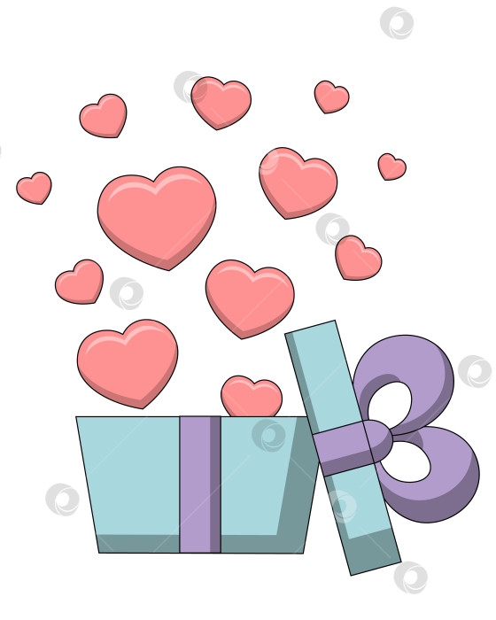 Скачать Открытая подарочная коробка с сердечками. Нарисуйте иллюстрацию в цвете фотосток Ozero