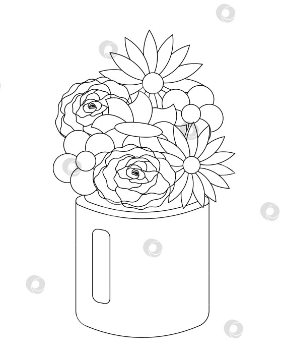 Скачать Цветы в вазе. Нарисуйте иллюстрацию в черно-белом цвете фотосток Ozero