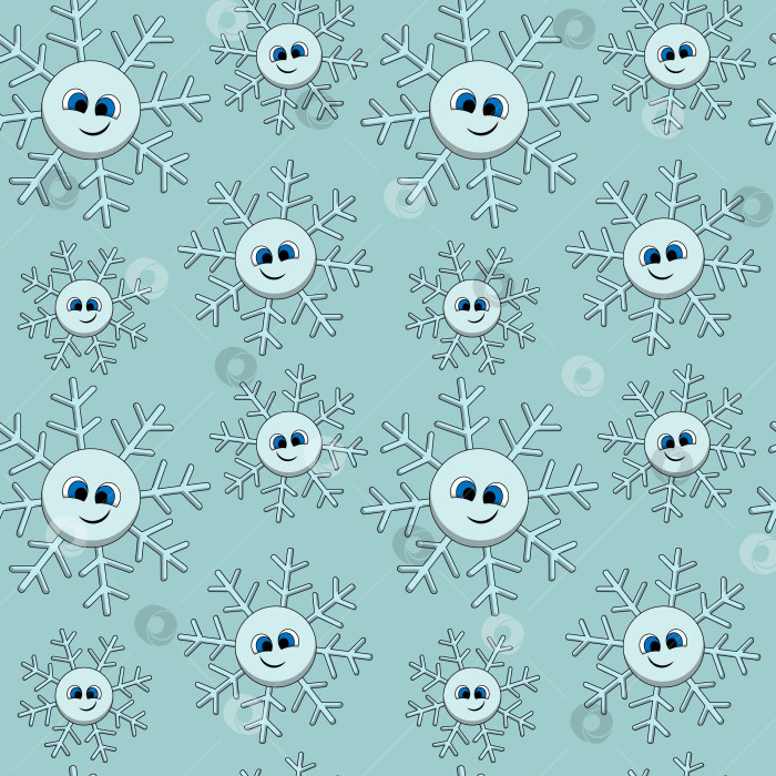 Скачать Бесшовный узор с милой мультяшной улыбкой снежинки фотосток Ozero