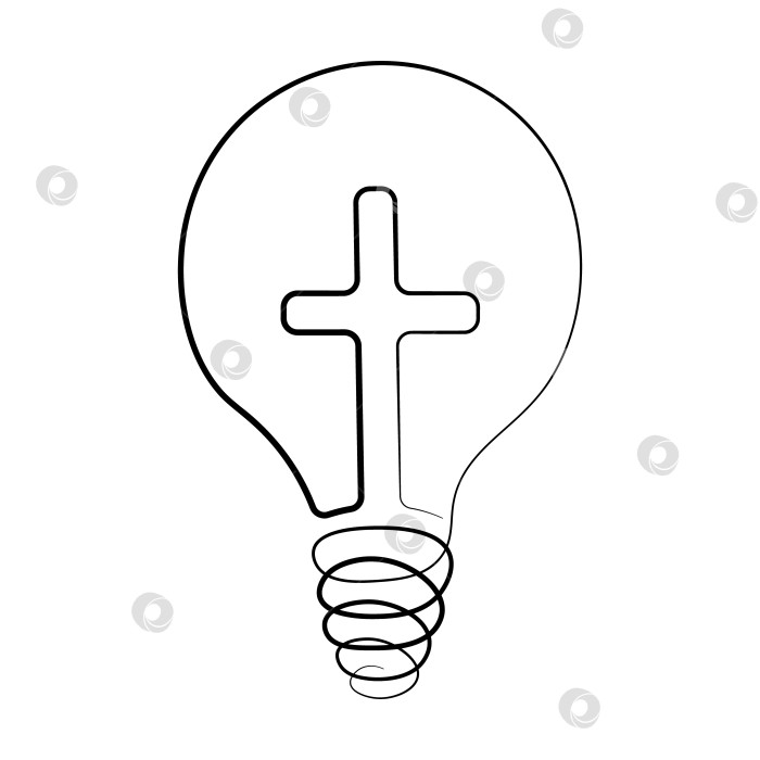 Скачать Христианский крест и электрическая лампочка в линейном исполнении фотосток Ozero