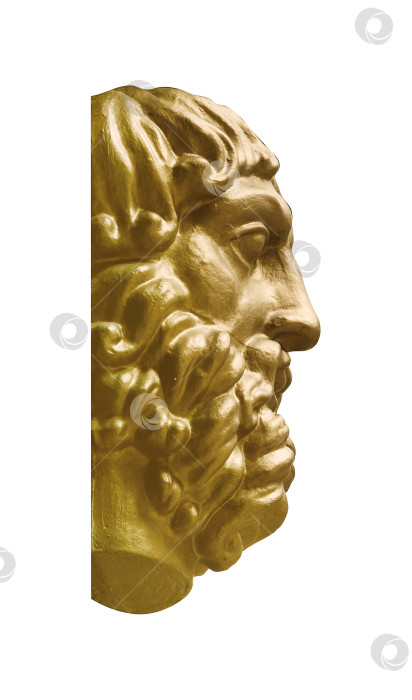 Скачать Декоративная золотая голова античного бога, выделенная на белом фоне. Элемент дизайна с контуром отсечения фотосток Ozero