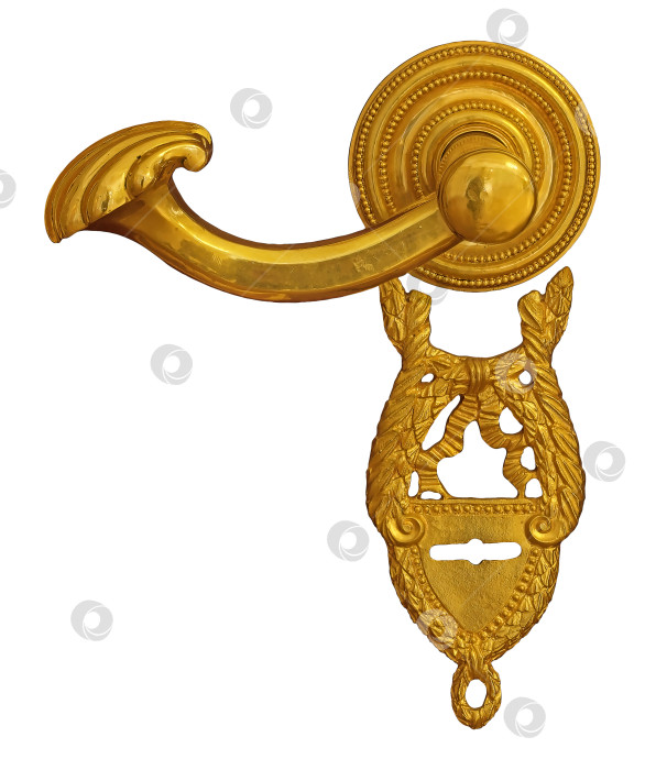 Скачать Золотая дверная ручка, выделенная на белом фоне. Элемент дизайна с контуром отсечения фотосток Ozero