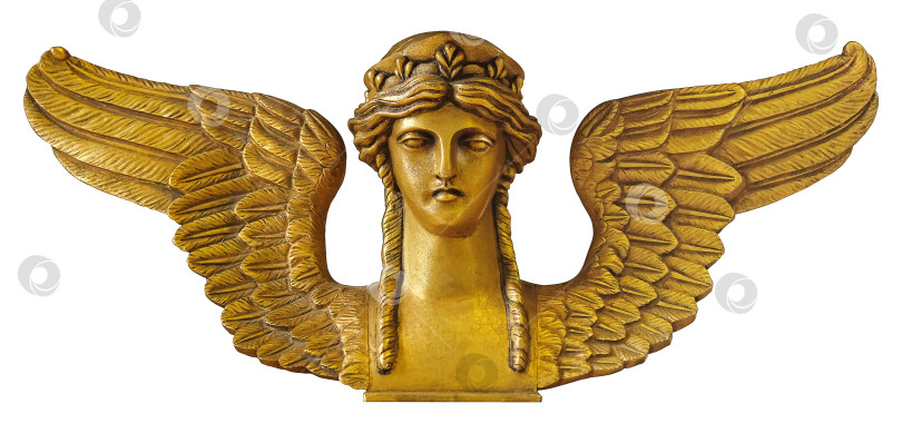 Скачать Золотая античная крылатая богиня, выделенная на белом фоне. Элемент дизайна с контуром отсечения фотосток Ozero