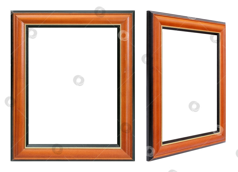 Скачать Деревянная рамка для картин, зеркал или фотографий в фронтальном и перспективном ракурсе, выделенная на белом фоне фотосток Ozero