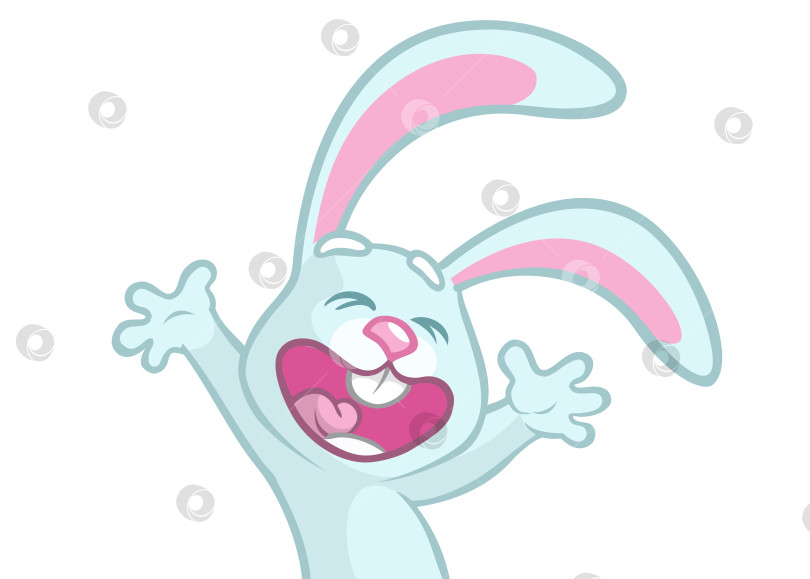 Скачать Пасхальный мультяшный кролик взволнованно улыбается. Векторная иллюстрация изолированного кролика фотосток Ozero