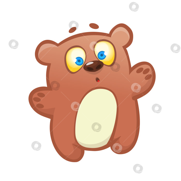 Скачать Милый мультяшный персонаж-медведь. Векторная иллюстрация медведя, машущего рукой. Выделенный на белом фоне фотосток Ozero