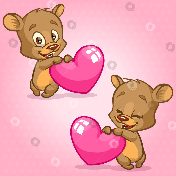 Скачать Милый плюшевый мишка держит красное сердечко. Векторная иллюстрация ко Дню Святого Валентина. Набор медвежьих эмоций фотосток Ozero
