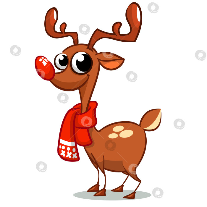Скачать Мультяшный рождественский олень с красным носом. Векторная иллюстрация фотосток Ozero