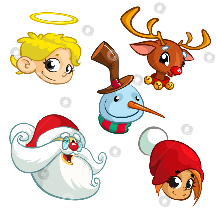 Скачать Набор рождественских персонажей. Векторные мультяшные иконки Санта-Клауса, северного оленя, эльфа, снеговика. фотосток Ozero