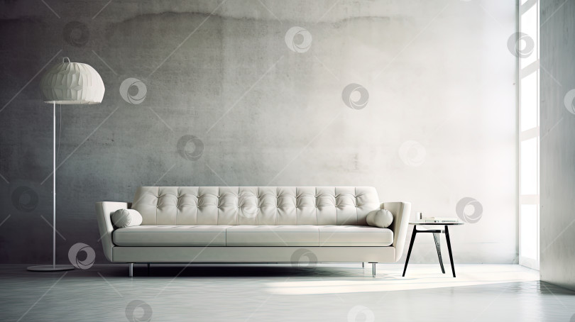 Скачать Интерьер с диваном в современном дизайне. Широкий диван в современной комнате. Сгенерированный искусственный интеллект. фотосток Ozero