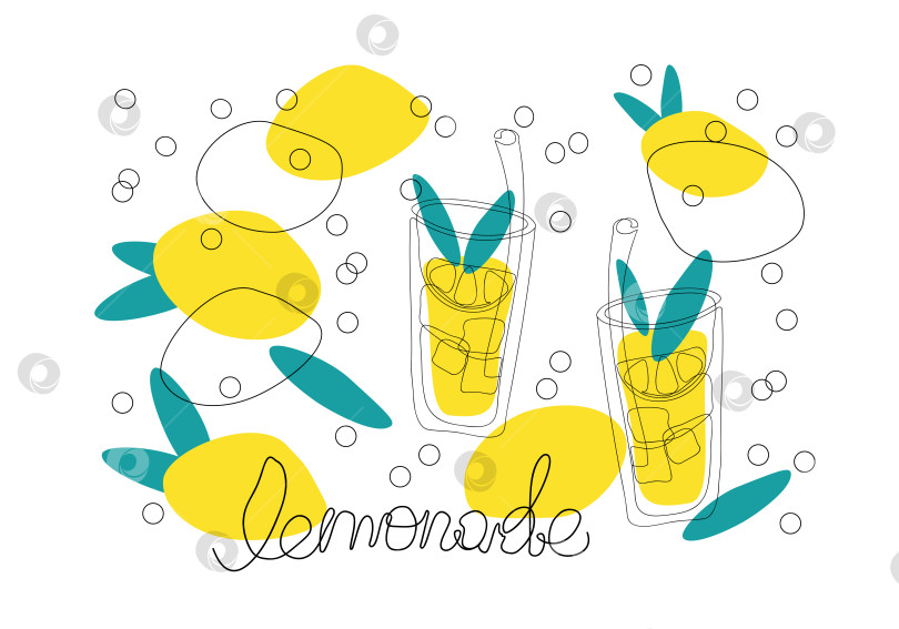 Скачать нарисуйте контур лимонада с мятой и лимонами фотосток Ozero