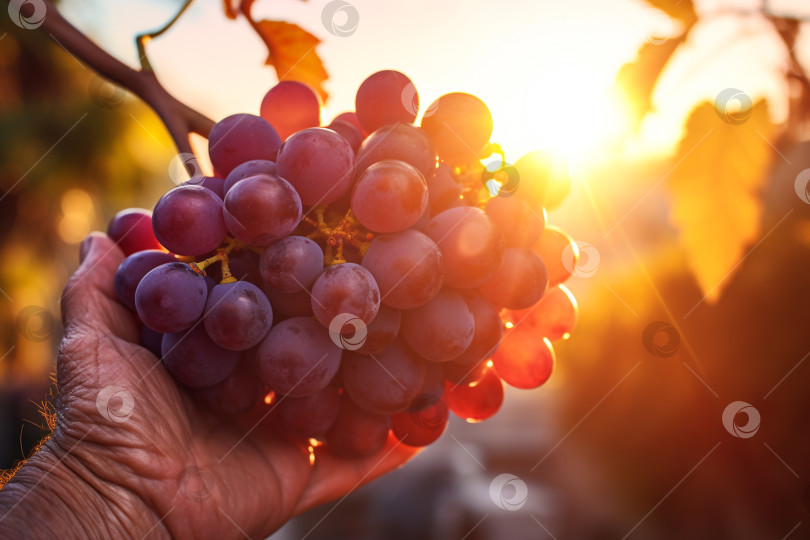 Скачать Крупная гроздь спелого винограда в руке фермера фотосток Ozero