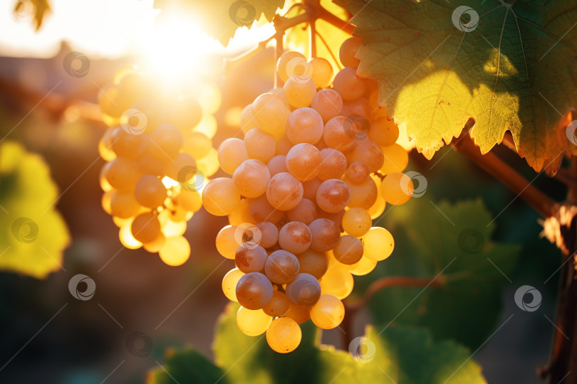 Скачать Гроздь спелого винограда висит на ветке в саду фотосток Ozero
