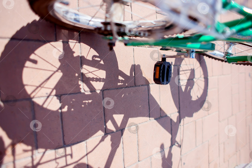 Скачать Тень от детского велосипеда и колес со спицами на брусчатке в парке фотосток Ozero