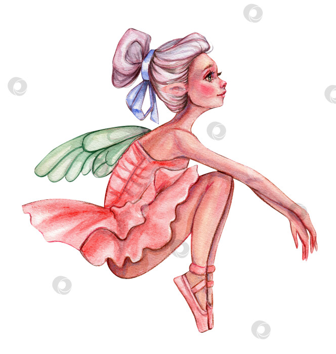 Скачать Мультяшная фея в розовом платье с волшебными крыльями. Акварельная иллюстрация, нарисованная от руки. Дизайн для вечеринки в честь дня рождения ребенка, дня рождения, торта, оформления праздничного торжества, поздравительной открытки, приглашения. фотосток Ozero