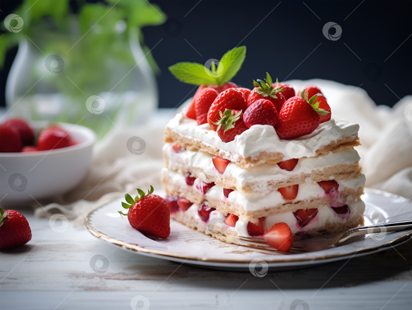 Скачать Пирожное с ягодами и кремом. Фуд-фотография фотосток Ozero