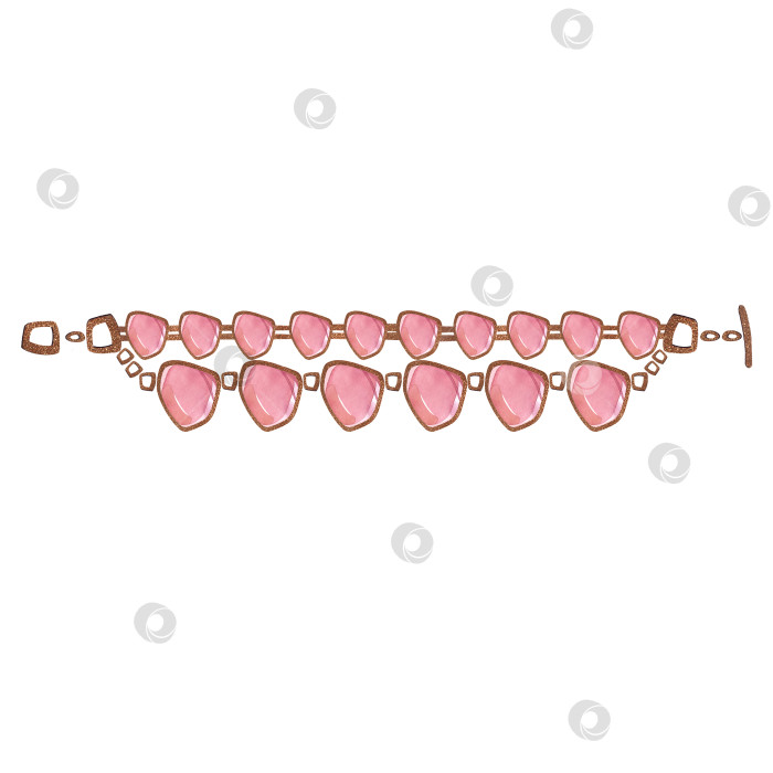 Скачать Большой женственный браслет с кварцем и золотой цепочкой. Акварельные градиенты розового цвета. Клипарт. Изолированная иллюстрация на белом фоне. Женские украшения фотосток Ozero