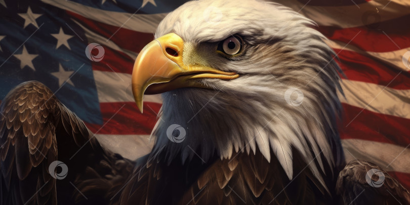 Скачать 4 июля - День независимости Соединенных Штатов Америки. Орел на фоне флага Америки. Порождающий искусственный интеллект фотосток Ozero