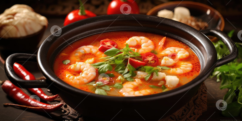 Скачать Вкуснейшее блюдо из супа том ям в ресторане Таиланда. Порождающий искусственный интеллект фотосток Ozero