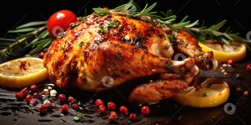 Скачать Аппетитный жареный цыпленок. Вкусные жареные куриные крылышки. Приготовленная на гриле еда. Порождающий искусственный интеллект фотосток Ozero