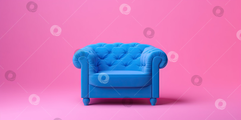 Скачать Голубое кресло на розовом фоне. Минимализм. Место для текста. Порождающий искусственный интеллект фотосток Ozero