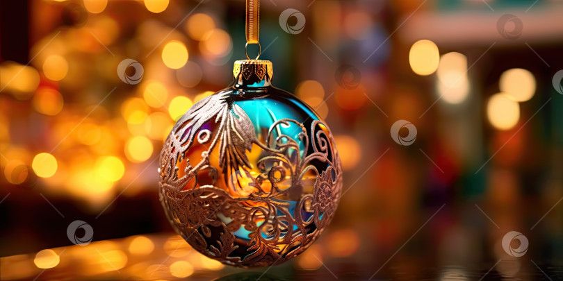 Скачать Великолепные рождественские украшения на рождественской елке. Рождественская тема. Порождающий искусственный интеллект фотосток Ozero