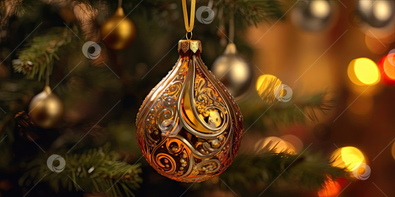 Скачать Великолепные рождественские украшения на рождественской елке. Рождественская тема. Порождающий искусственный интеллект фотосток Ozero