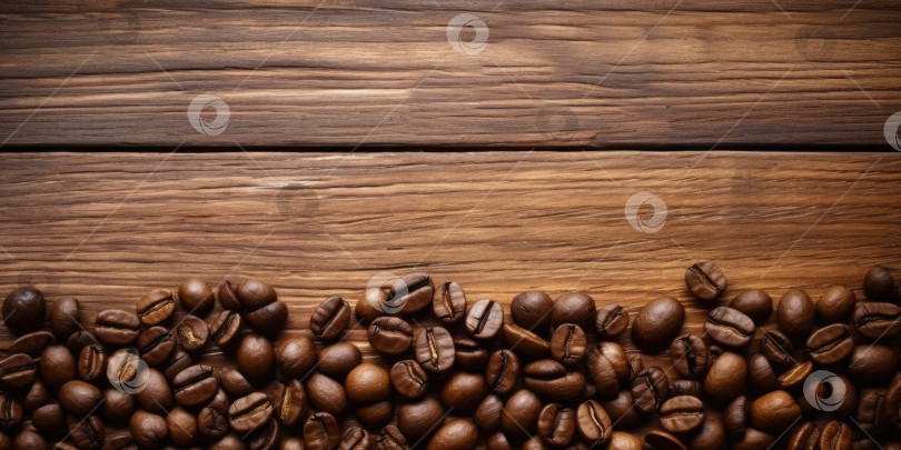 Скачать Кофейные зерна на столе крупным планом. Кофе на деревянном столе. Порождающий искусственный интеллект фотосток Ozero