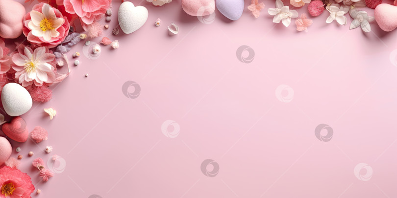 Скачать Романтическая фотография цветов на розовом фоне с пробелом для текста. Порождающий искусственный интеллект фотосток Ozero