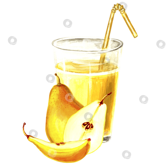 Скачать Акварельная иллюстрация желтого стекла с яблоком, тыквой и грушей. фотосток Ozero