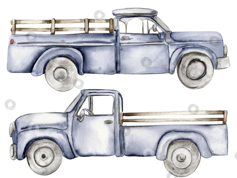 Скачать Винтажный акварельный синий грузовик, нарисованная от руки иллюстрация старого ретро-автомобиля на белом фоне. Идеально подходит для скрапбукинга, детского дизайна, приглашений на свадьбу, плакатов, поздравительных открыток. фотосток Ozero
