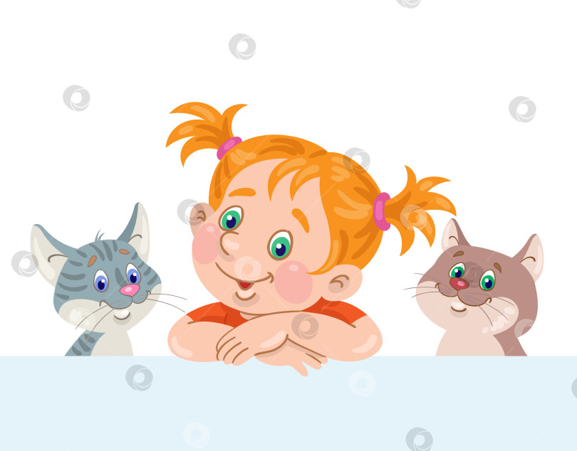 Скачать Милая маленькая девочка и два забавных котенка. фотосток Ozero