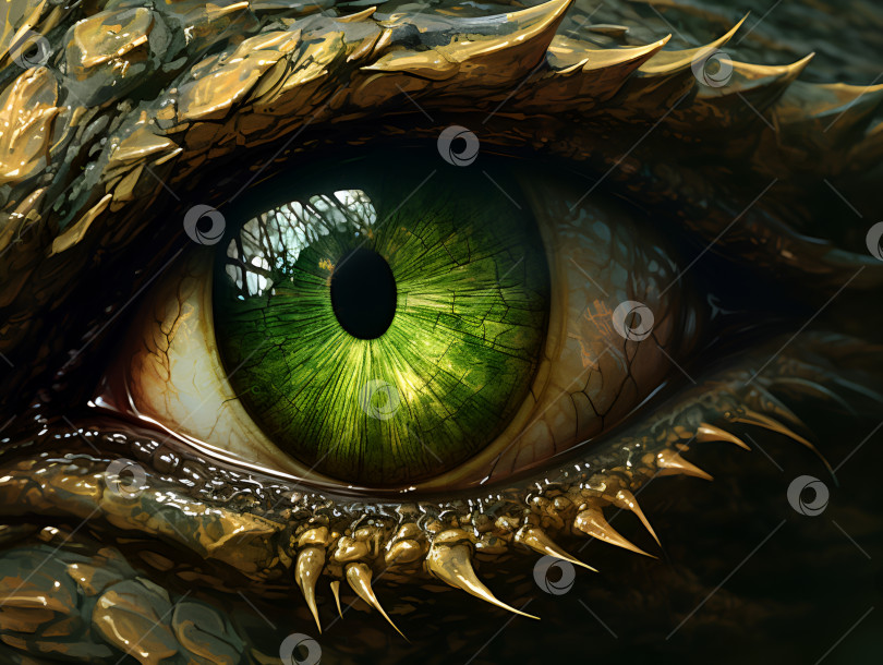 Скачать Зеленый драконий глаз. Зеленый человеческий глаз деревянного дракона. Зеленые глаза. Концепция мифологических существ. Звериный глаз. Фантастический монстр. Древняя рептилия. Темные тона. 3D-иллюстрация. Символ 2024 года фотосток Ozero