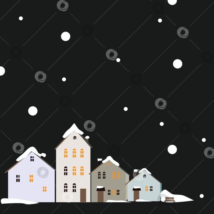 Скачать Иллюстрация зимнего города, дома в снегу фотосток Ozero