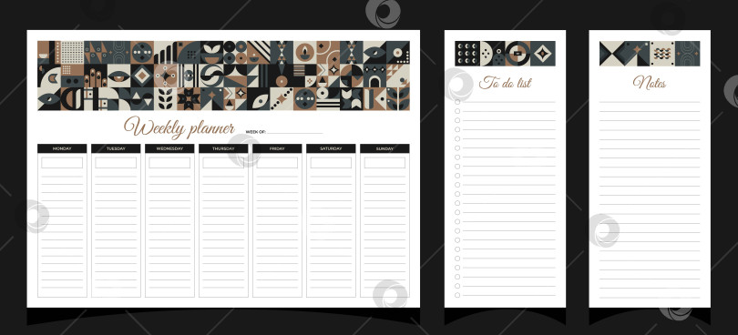Скачать Планировщики задают геометрию. Еженедельно составляйте список дел и заметки для планировщиков. Планировщики печатают шаблон с геометрическими фигурами. Пустая белая страница блокнота формата А4. Векторная иллюстрация. фотосток Ozero