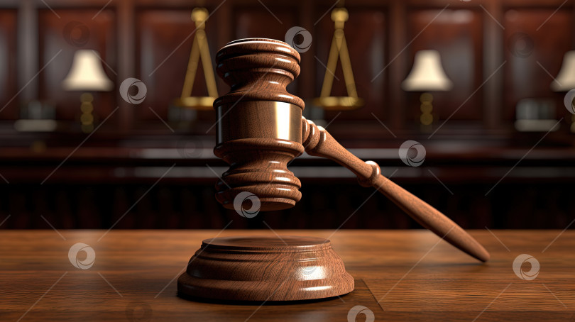 Скачать Судья Хаммер в зале суда. Деревянный молоток как символ справедливости. Сгенерированный искусственный интеллект. фотосток Ozero