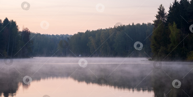 Скачать раннее утро с туманом на озере в лесу фотосток Ozero