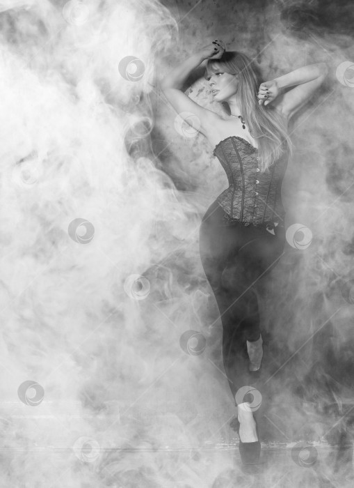 Скачать Красивая стройная женщина в дыму фотосток Ozero