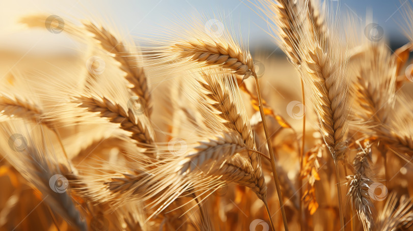 Скачать Золотые колосья спелой пшеницы в лучах заката, формат баннера фотосток Ozero
