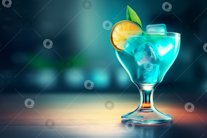 Скачать Голубой коктейль со льдом. Иллюстрация генеративного искусственного интеллекта фотосток Ozero