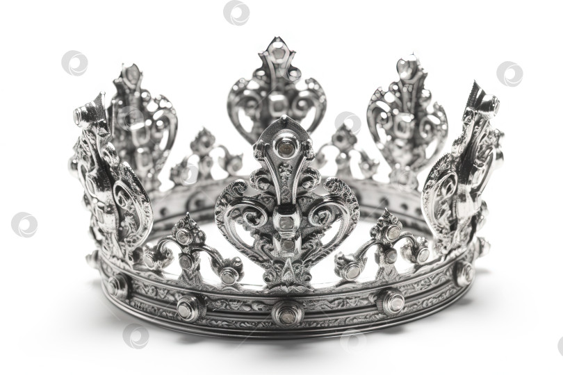Скачать Красивая блестящая корона со средневековым орнаментом и ювелирными изделиями. Древний король или корона квенна. Сгенерированный искусственный интеллект. фотосток Ozero